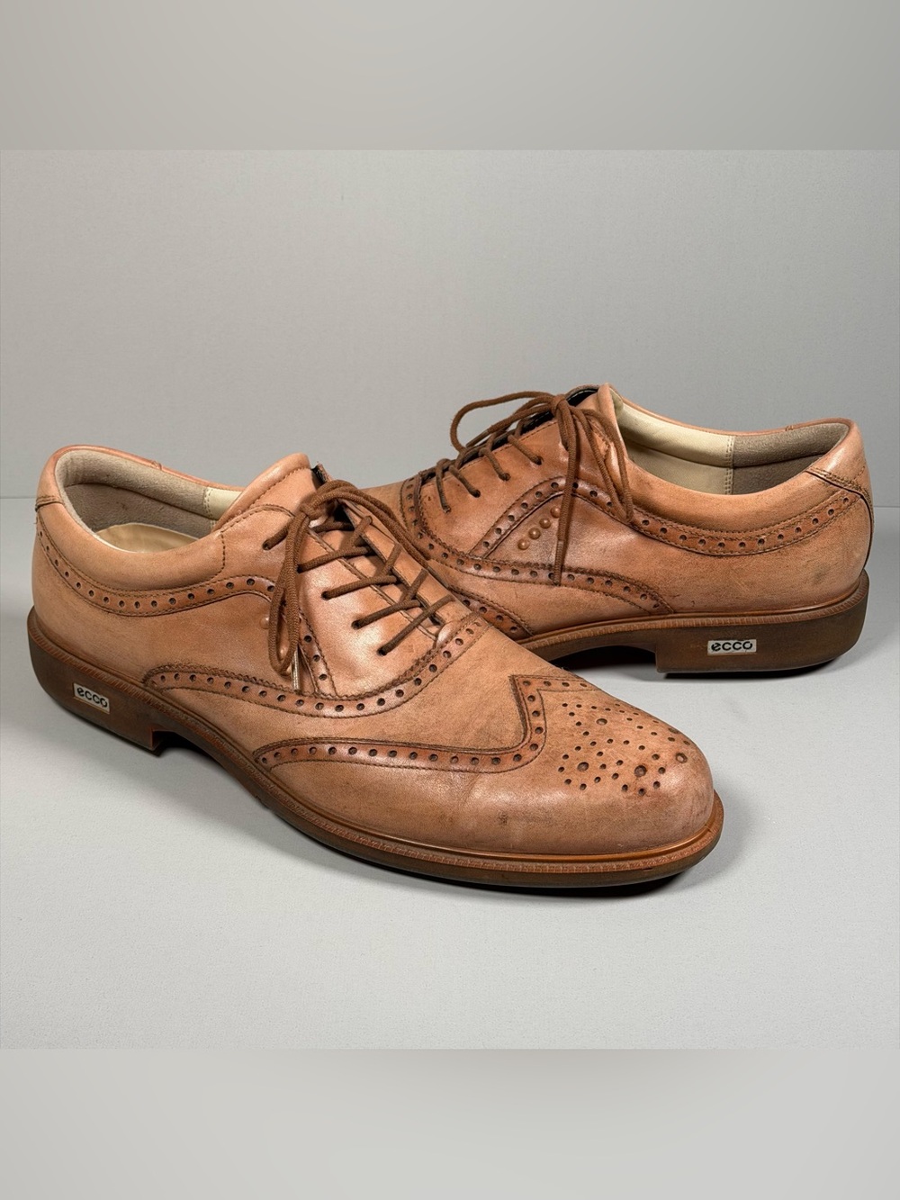 Ecco Tour Hybrid Wingtip Leather Golf Shoes 46 Spikeless Tan Oxfords (12/12.5)